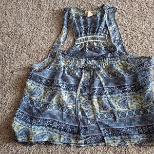 Mudd Blue and Green Paisley Boho Blouse